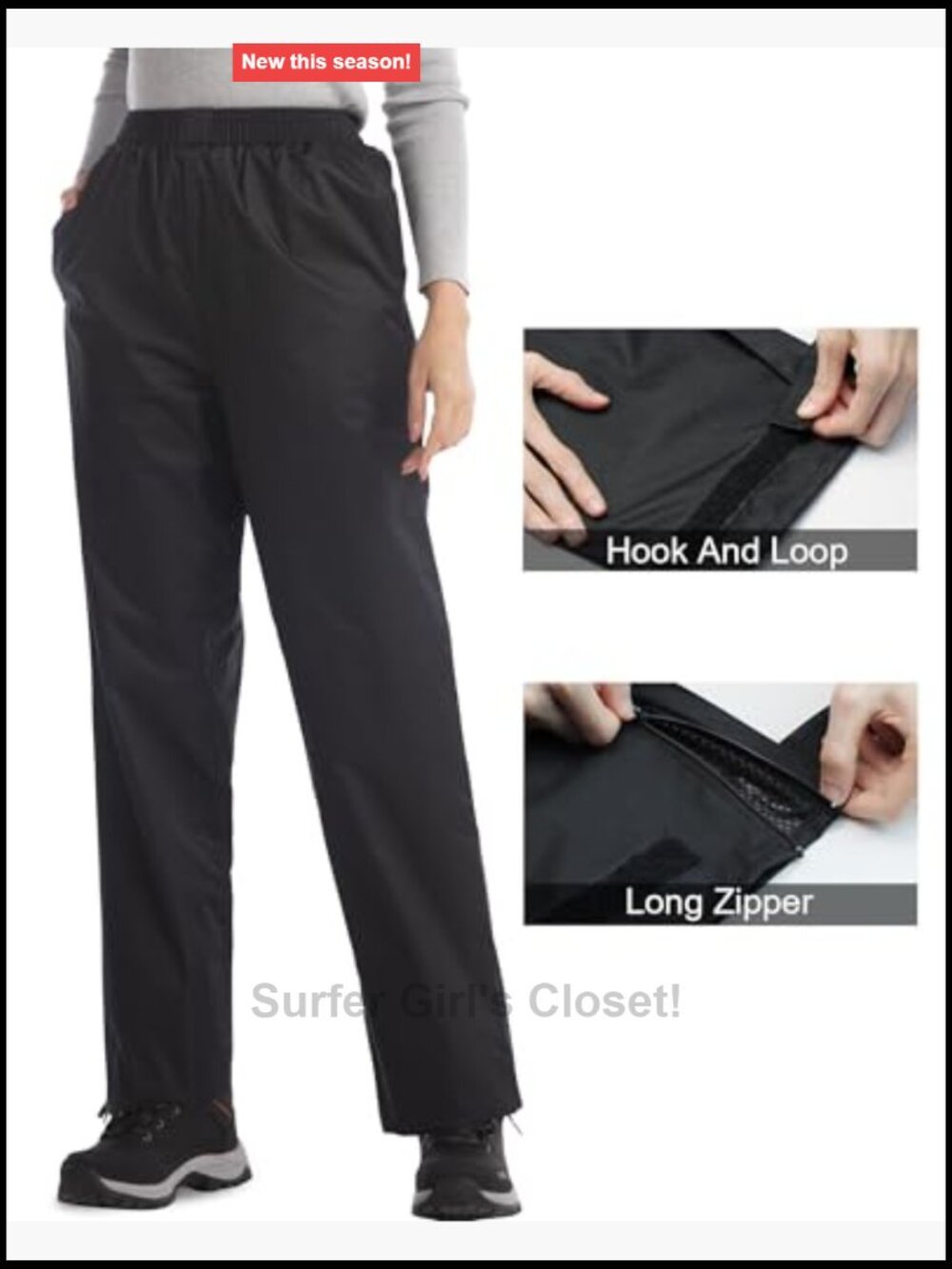 Women's Waterproof Lightweight Hiking Rain Pants with Zipper Legs - Picture 4 of 7